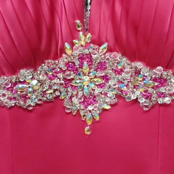 Xcite Satin Fancy Back Prom Dress 30189 Raspberry - Picture 5 of 6